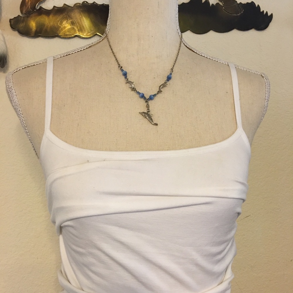 JAY silver tone dolphin blue glass bead necklace - Picture 3 of 7